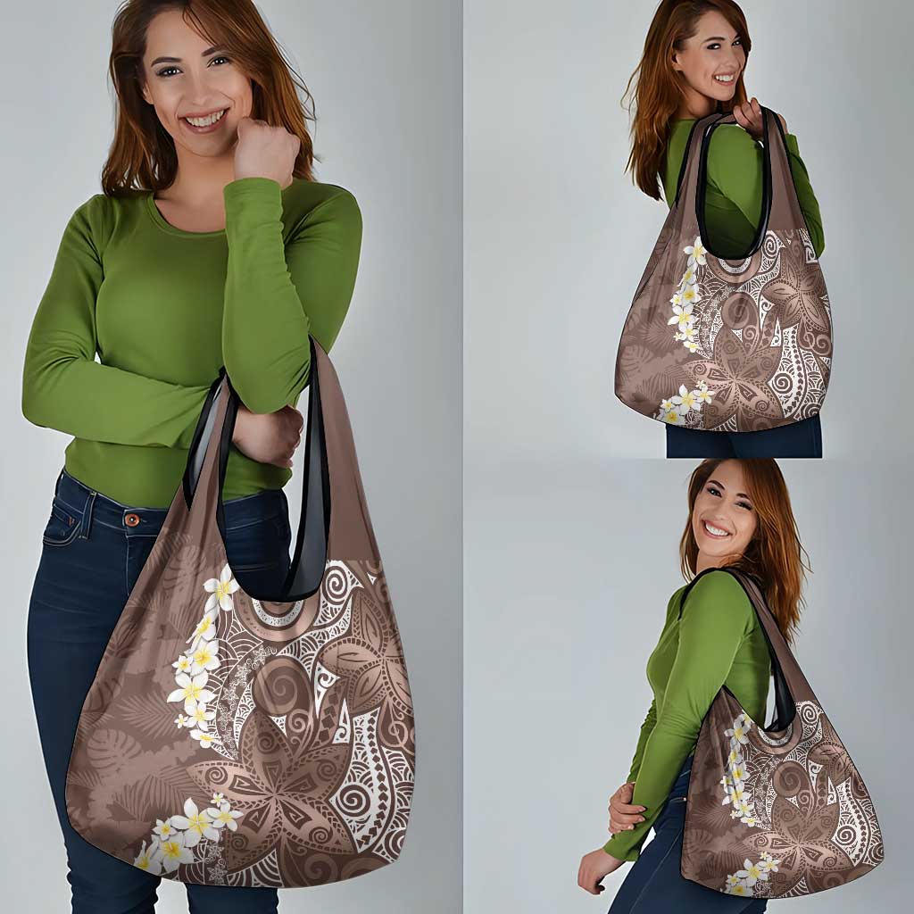 Mocha Mousse Polynesian Tribal Frangipani Tropical Vibe Grocery Bag