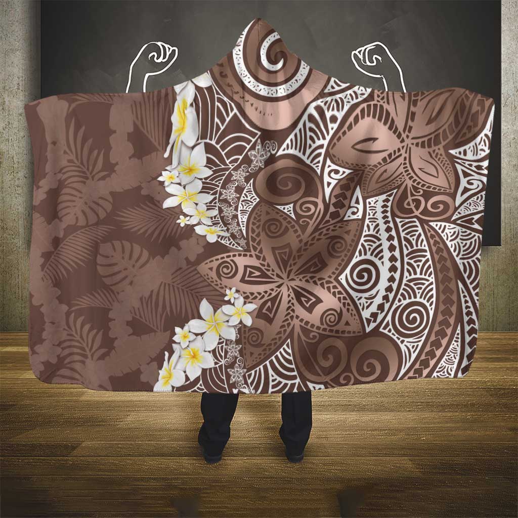 Mocha Mousse Polynesian Tribal Frangipani Tropical Vibe Hooded Blanket