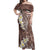 Mocha Mousse Polynesian Tribal Frangipani Tropical Vibe Off Shoulder Maxi Dress