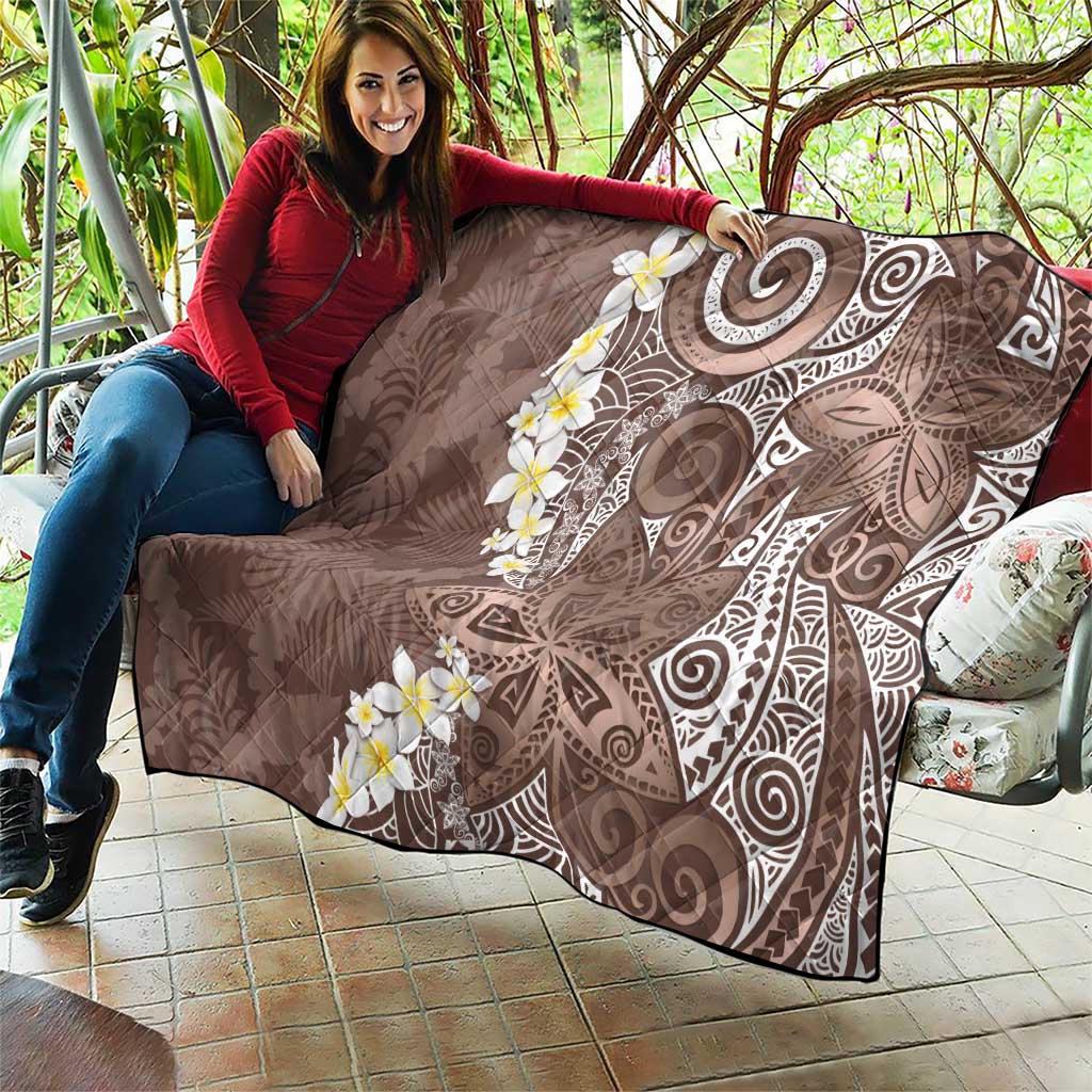 Mocha Mousse Polynesian Tribal Frangipani Tropical Vibe Quilt