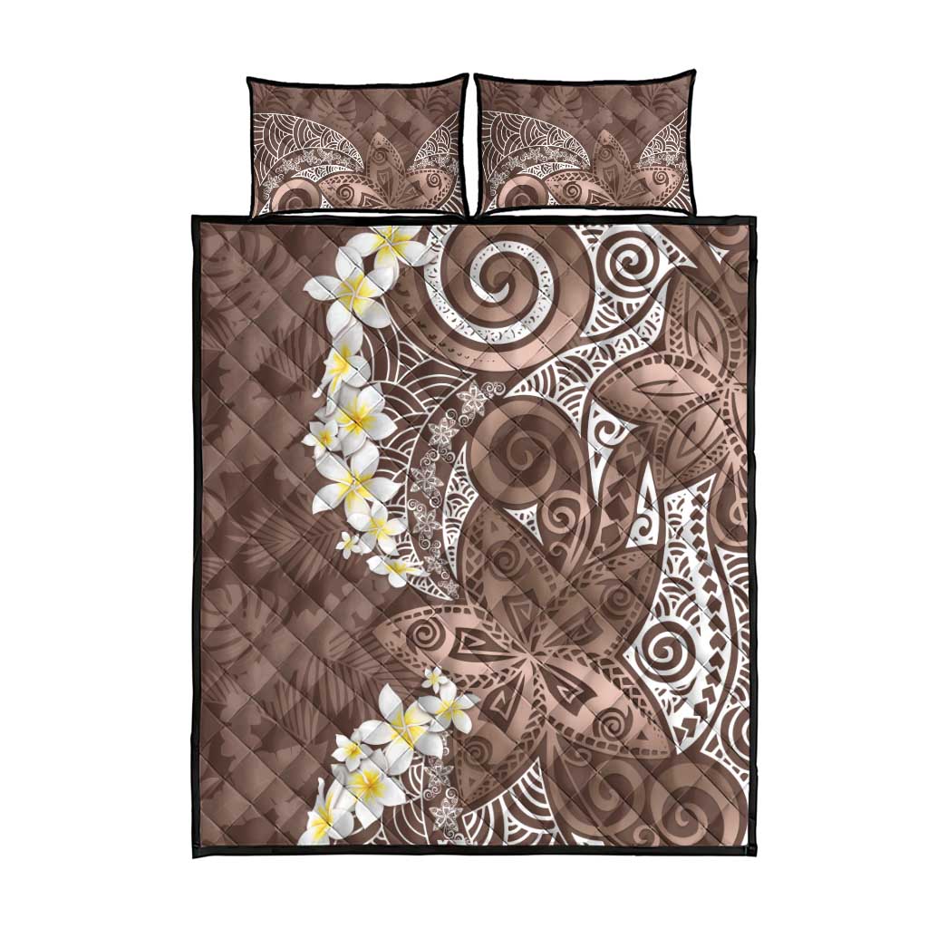 Mocha Mousse Polynesian Tribal Frangipani Tropical Vibe Quilt Bed Set