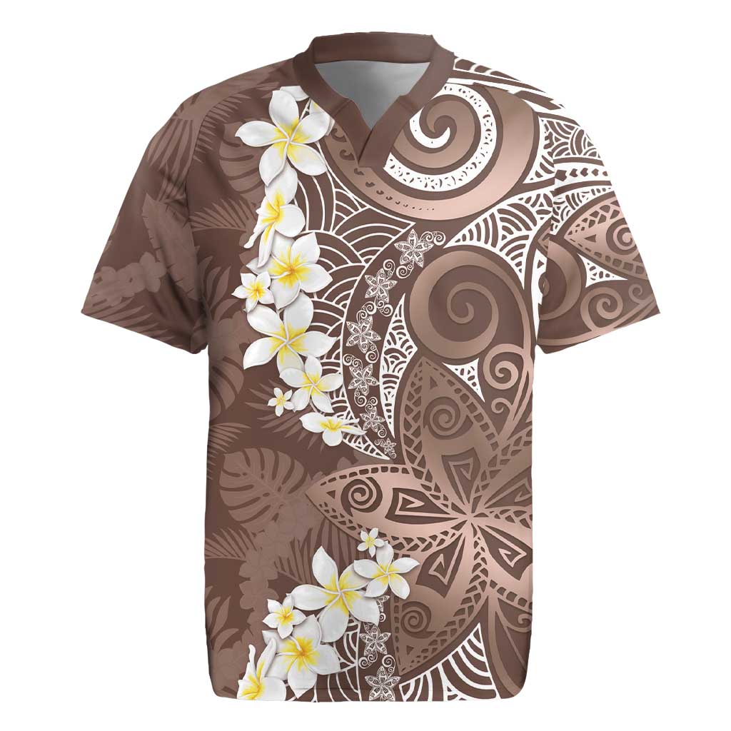 Mocha Mousse Polynesian Tribal Frangipani Tropical Vibe Rugby Jersey LT14 Mocha Mousse - Polynesian Pride