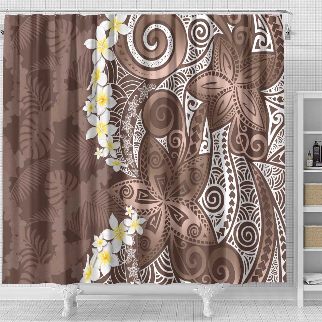 Mocha Mousse Polynesian Tribal Frangipani Tropical Vibe Shower Curtain