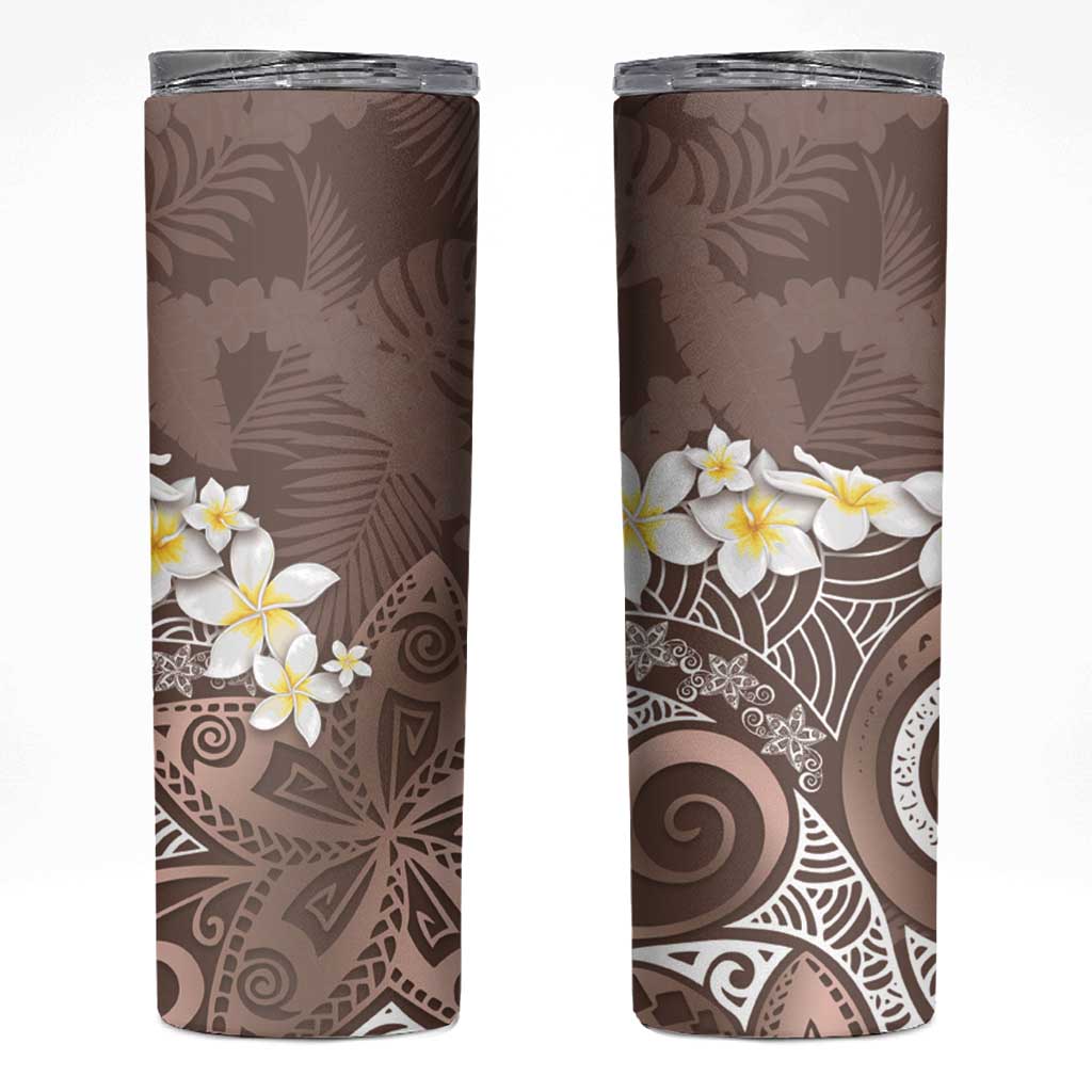 Mocha Mousse Polynesian Tribal Frangipani Tropical Vibe Skinny Tumbler LT14 Mocha Mousse - Polynesian Pride