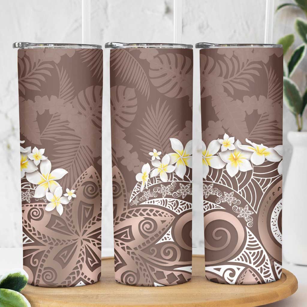 Mocha Mousse Polynesian Tribal Frangipani Tropical Vibe Skinny Tumbler LT14 - Polynesian Pride