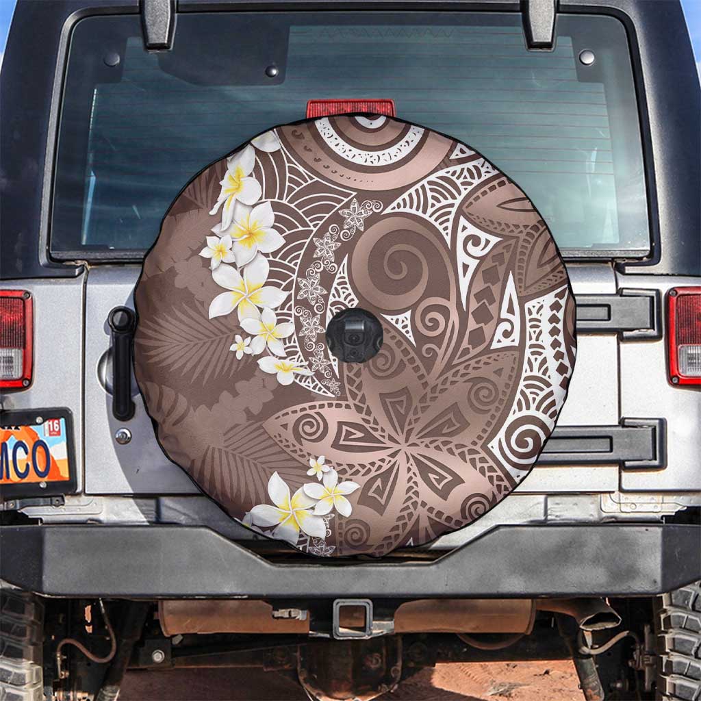 Mocha Mousse Polynesian Tribal Frangipani Tropical Vibe Spare Tire Cover