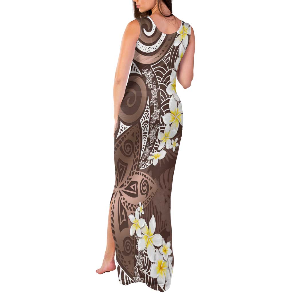 Mocha Mousse Polynesian Tribal Frangipani Tropical Vibe Tank Maxi Dress