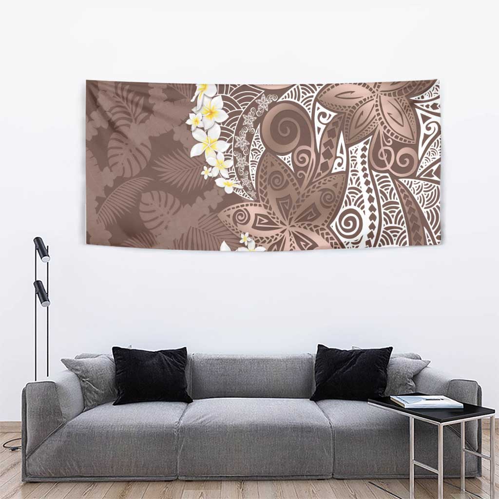 Mocha Mousse Polynesian Tribal Frangipani Tropical Vibe Tapestry