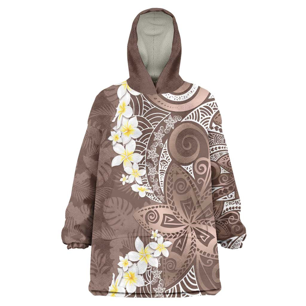 Mocha Mousse Polynesian Tribal Frangipani Tropical Vibe Wearable Blanket Hoodie