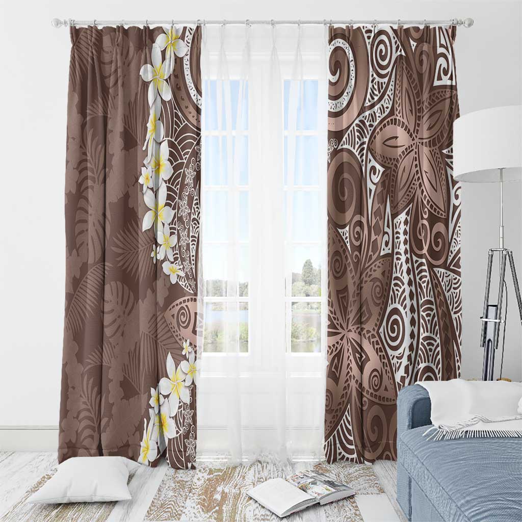 Mocha Mousse Polynesian Tribal Frangipani Tropical Vibe Window Curtain