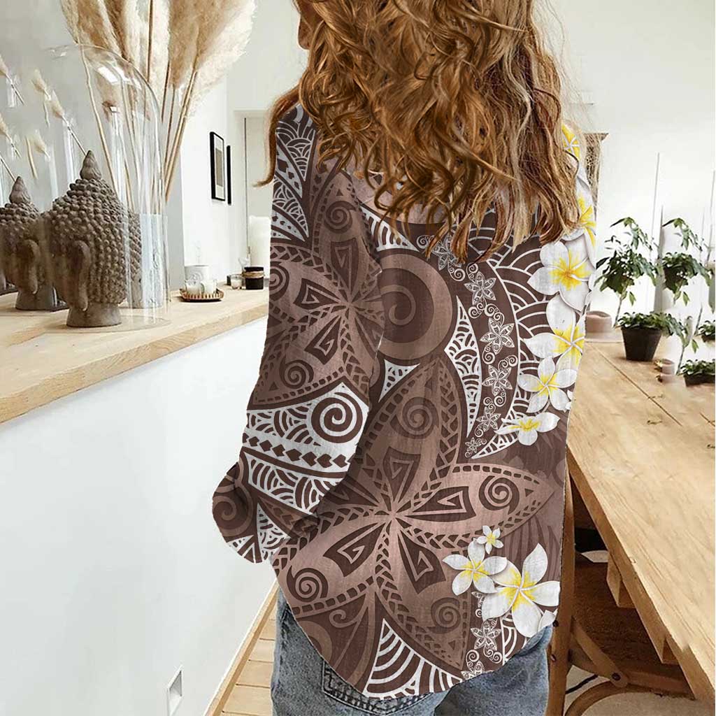 Mocha Mousse Polynesian Tribal Frangipani Tropical Vibe Women Casual Shirt LT14 - Polynesian Pride