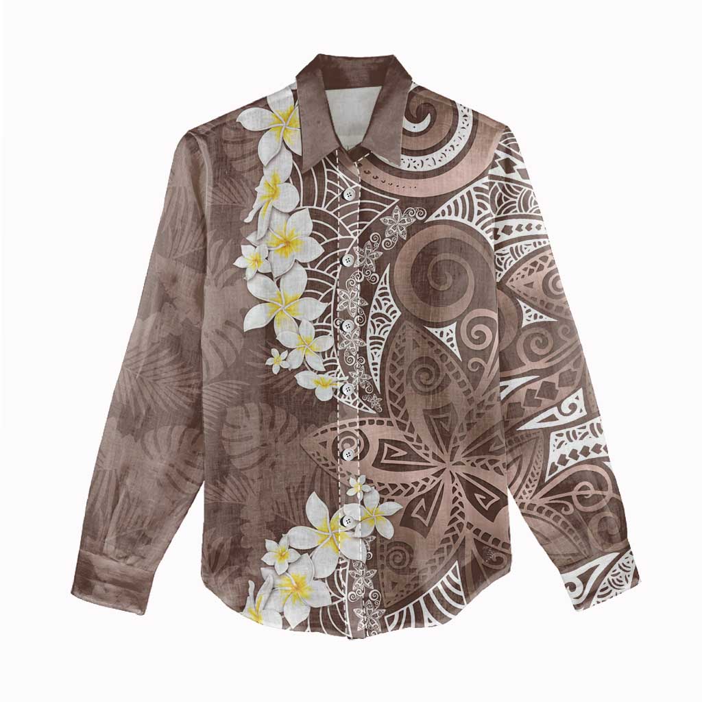 Mocha Mousse Polynesian Tribal Frangipani Tropical Vibe Women Casual Shirt LT14 - Polynesian Pride