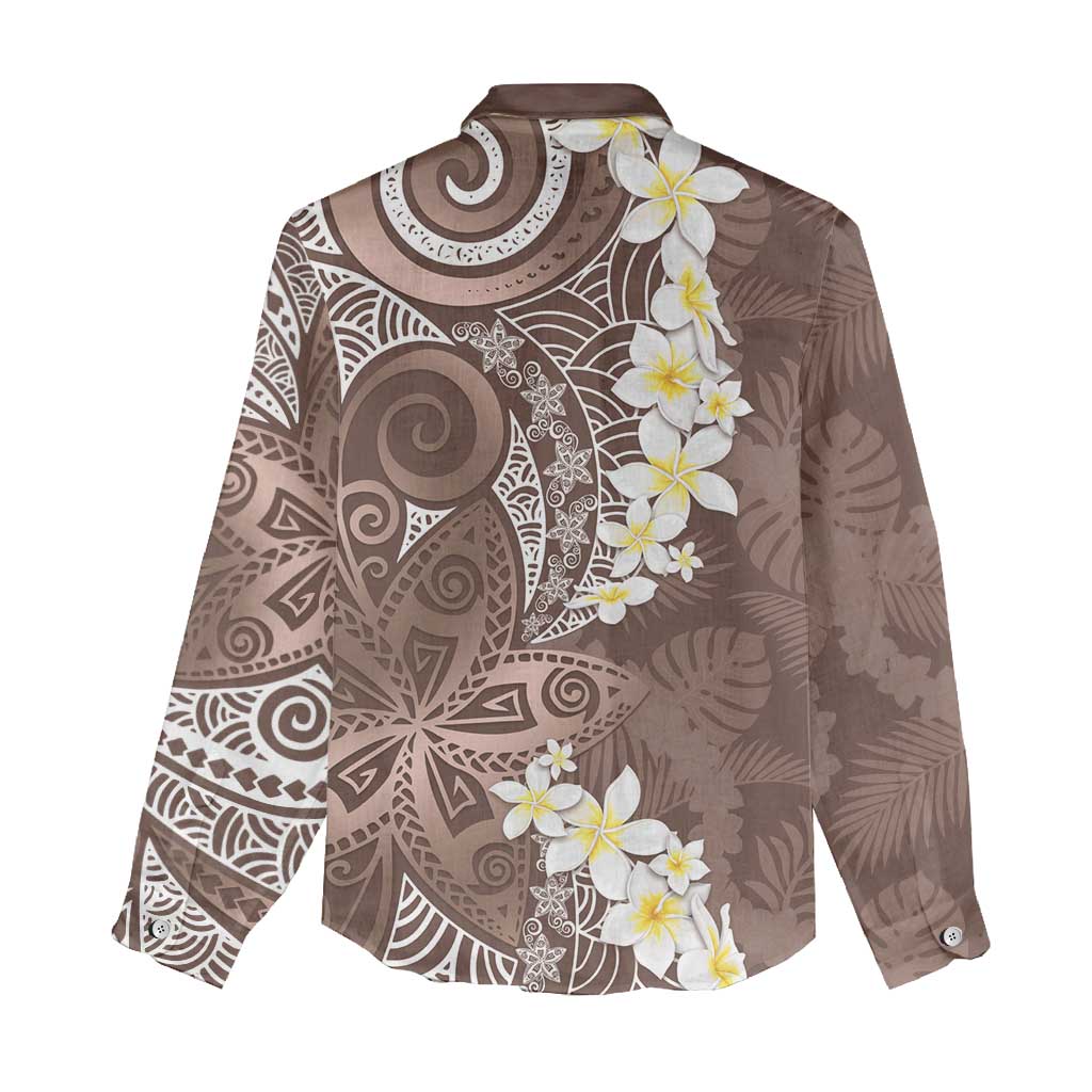 Mocha Mousse Polynesian Tribal Frangipani Tropical Vibe Women Casual Shirt LT14 - Polynesian Pride