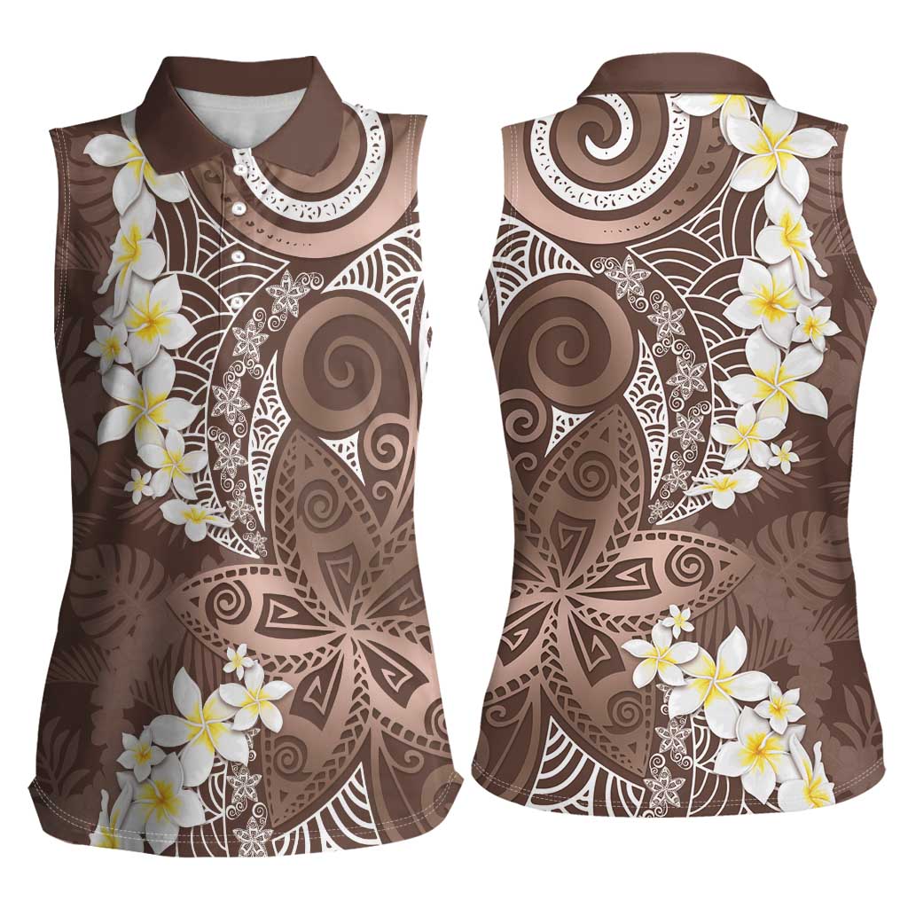 Mocha Mousse Polynesian Tribal Frangipani Tropical Vibe Women Sleeveless Polo Shirt LT14 - Polynesian Pride