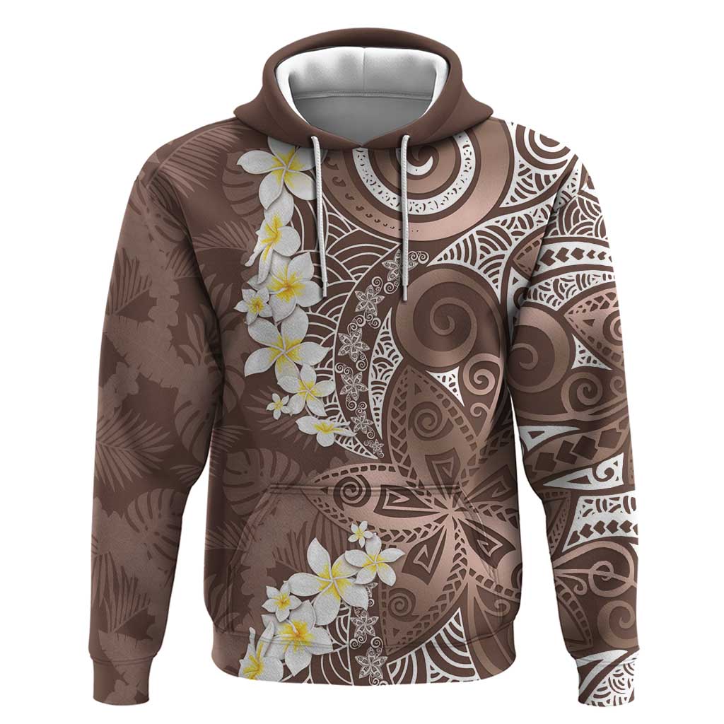 Mocha Mousse Polynesian Tribal Frangipani Tropical Vibe Zip Hoodie