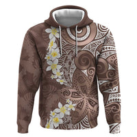 Mocha Mousse Polynesian Tribal Frangipani Tropical Vibe Zip Hoodie