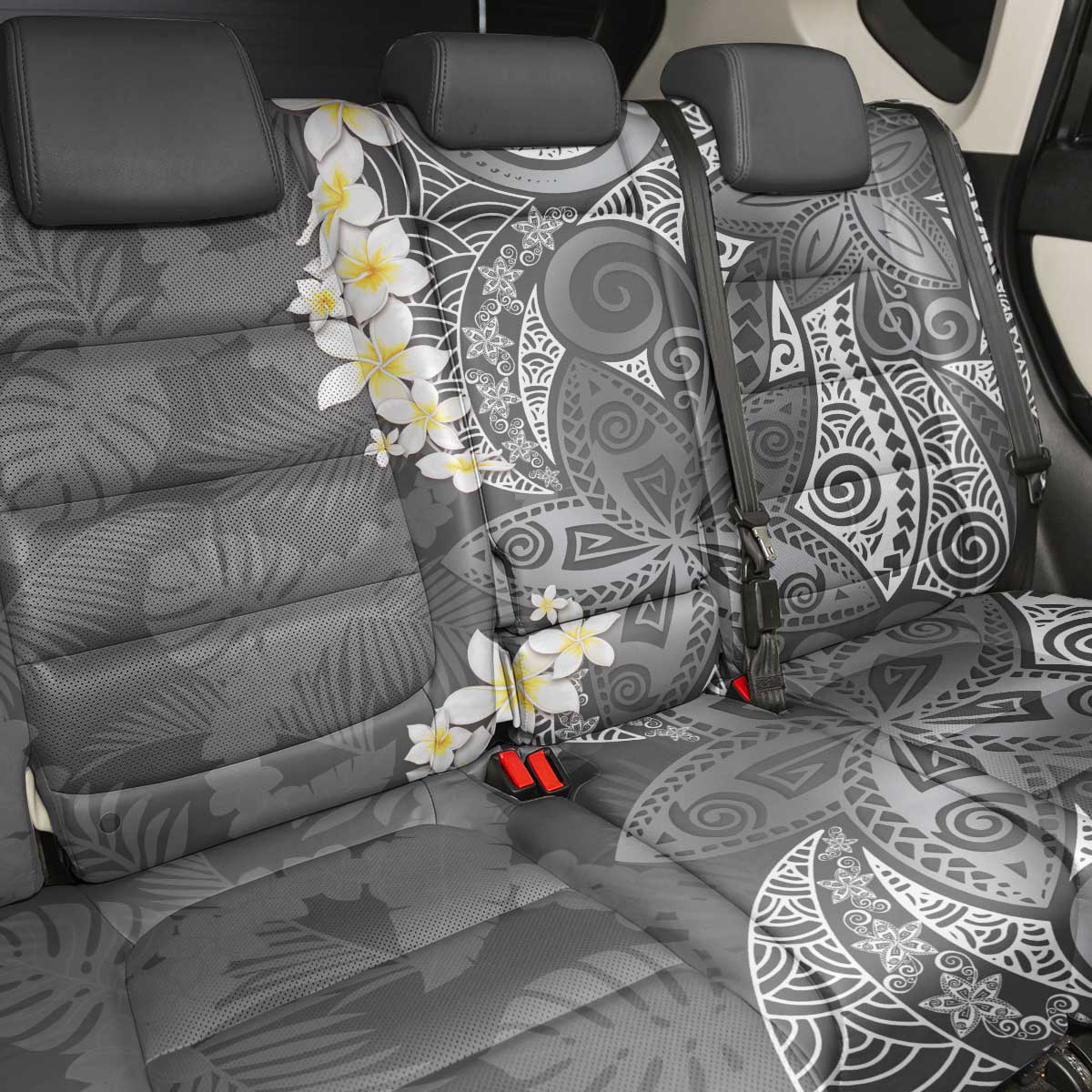 Gray Polynesian Tribal Frangipani Tropical Vibe Back Car Seat Cover