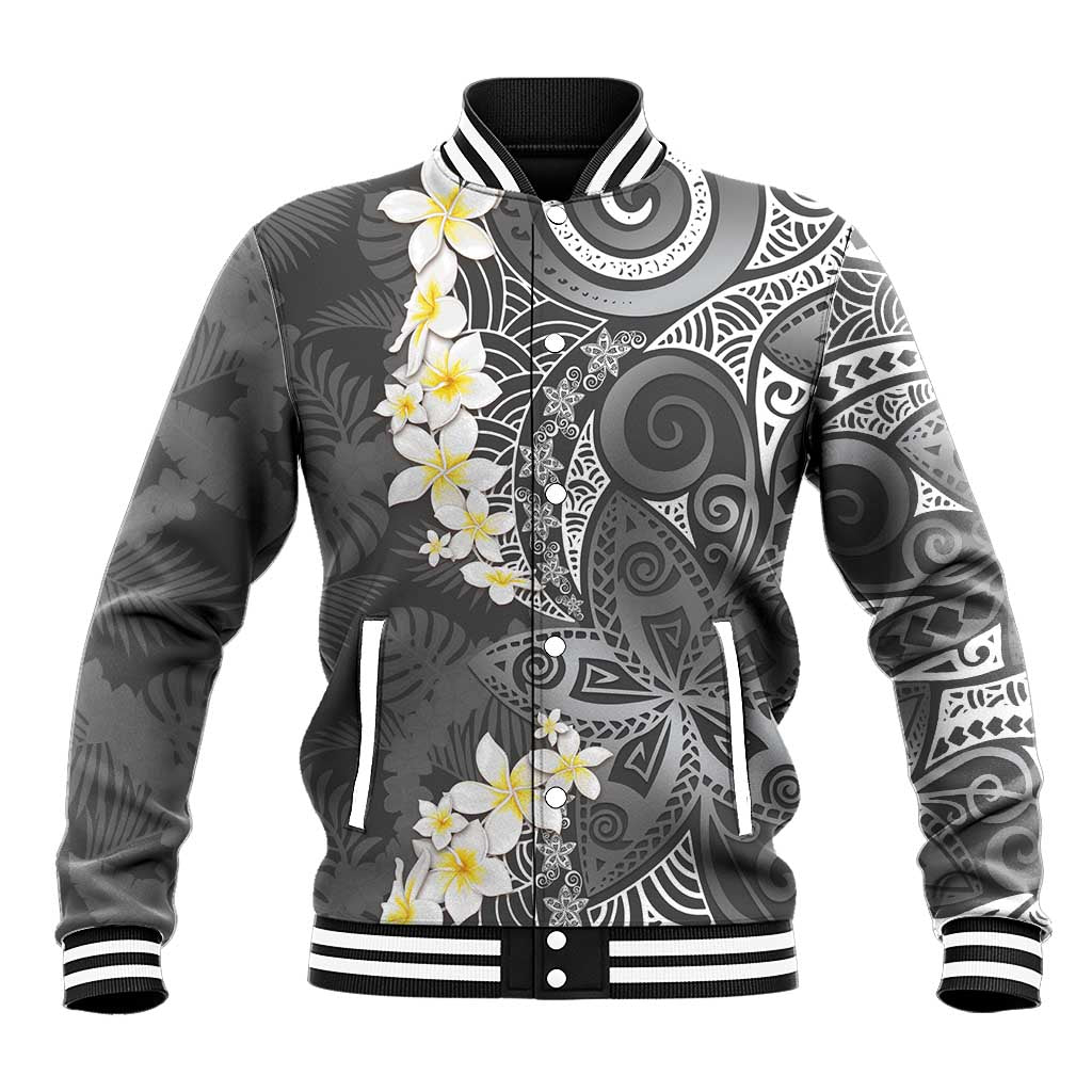 Gray Polynesian Tribal Frangipani Tropical Vibe Baseball Jacket LT14 Unisex Gray - Polynesian Pride