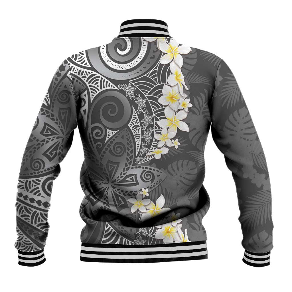 Gray Polynesian Tribal Frangipani Tropical Vibe Baseball Jacket LT14 - Polynesian Pride