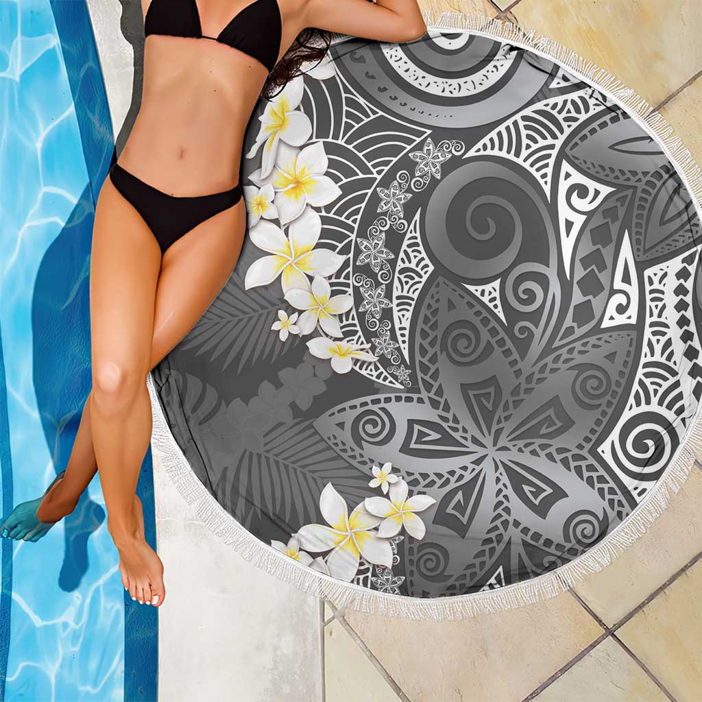 Gray Polynesian Tribal Frangipani Tropical Vibe Beach Blanket