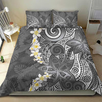 Gray Polynesian Tribal Frangipani Tropical Vibe Bedding Set