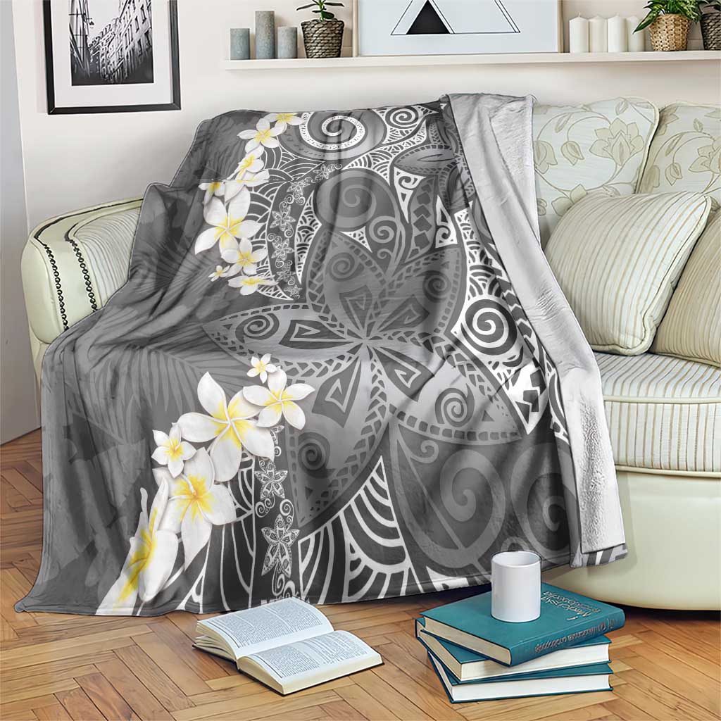 Gray Polynesian Tribal Frangipani Tropical Vibe Blanket