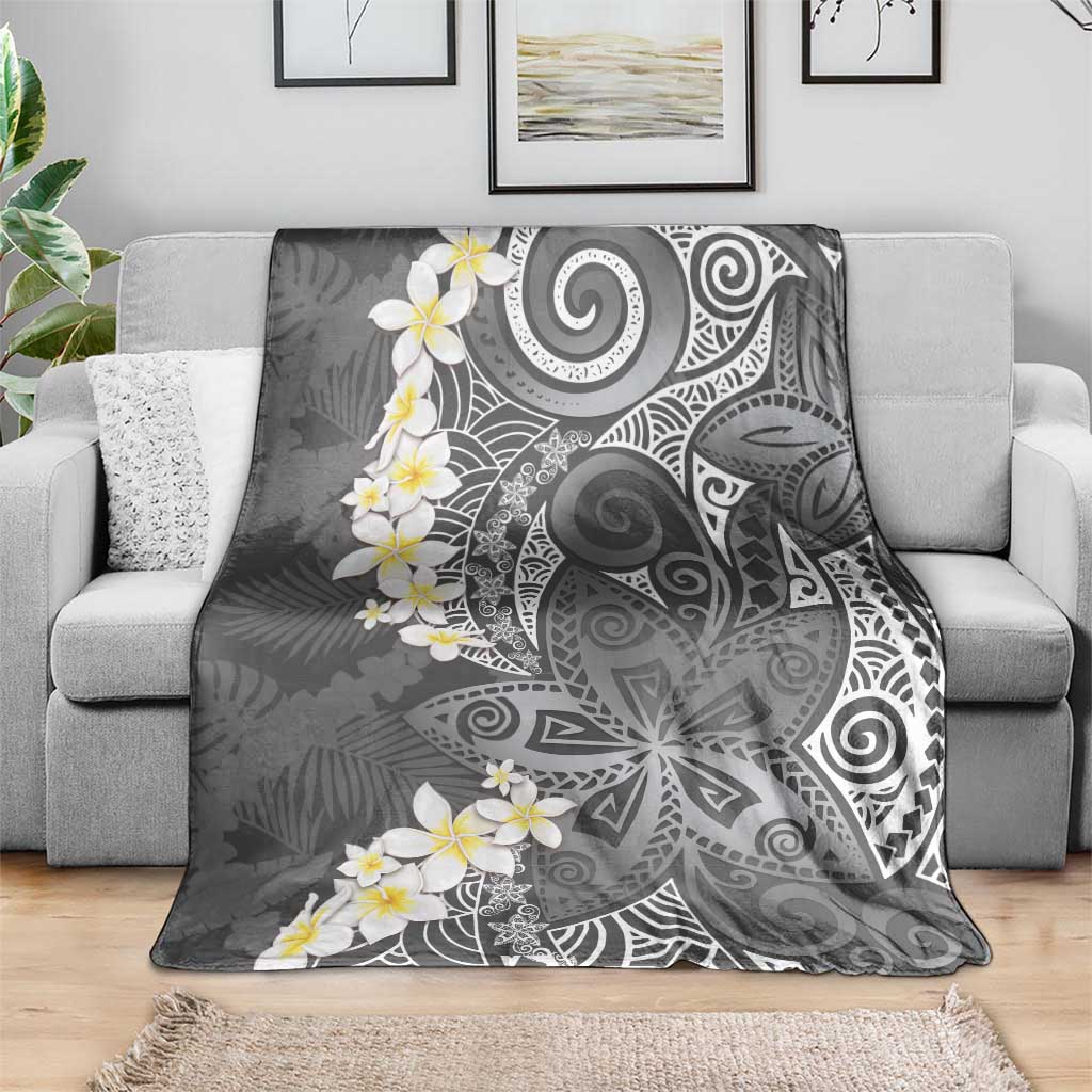 Gray Polynesian Tribal Frangipani Tropical Vibe Blanket