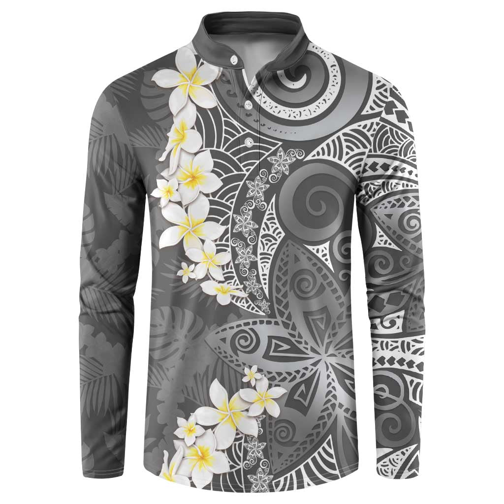 Gray Polynesian Tribal Frangipani Tropical Vibe Button Sweatshirt LT14 Gray - Polynesian Pride