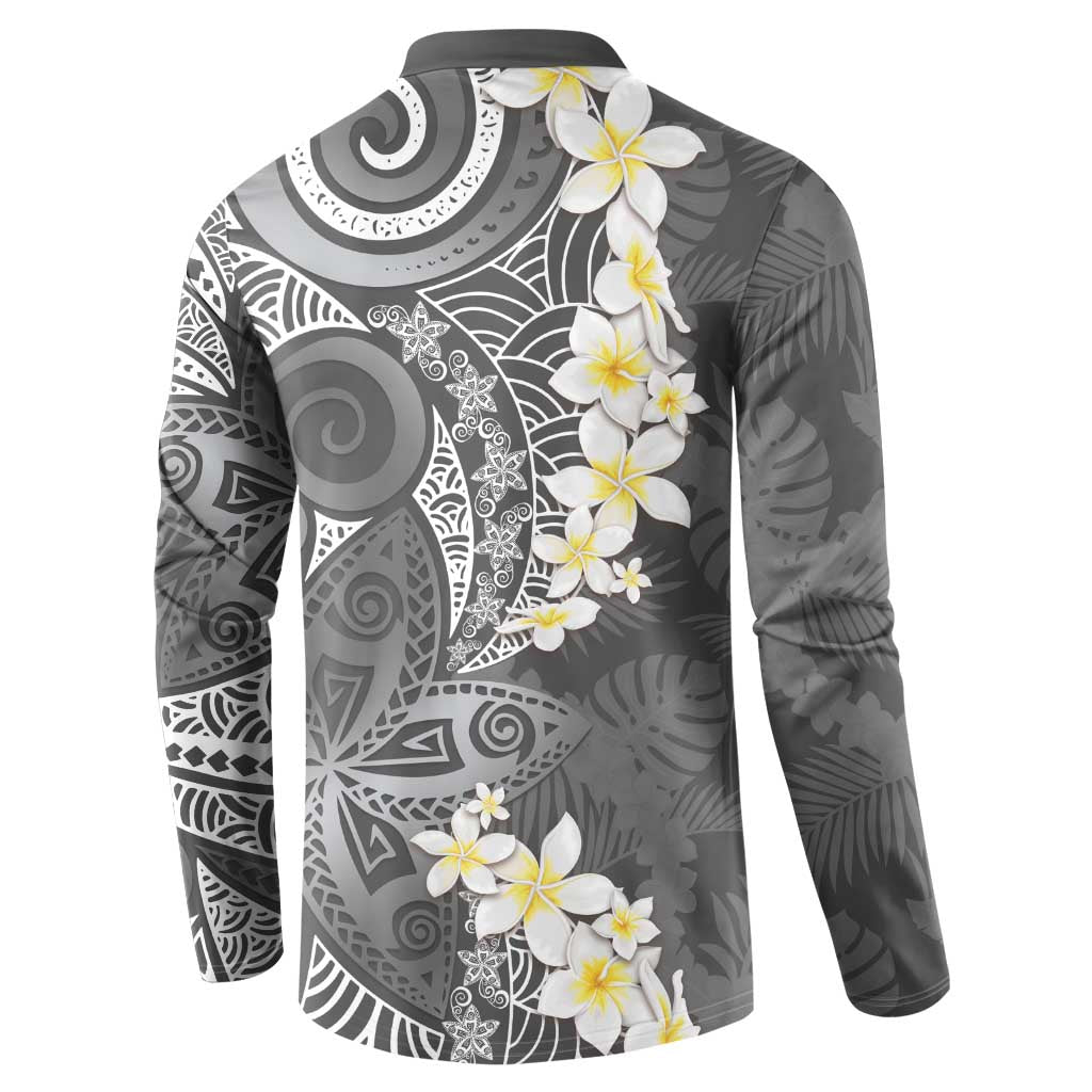Gray Polynesian Tribal Frangipani Tropical Vibe Button Sweatshirt LT14 - Polynesian Pride