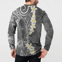 Gray Polynesian Tribal Frangipani Tropical Vibe Button Sweatshirt LT14 - Polynesian Pride