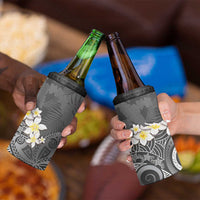 Gray Polynesian Tribal Frangipani Tropical Vibe 4 in 1 Can Cooler Tumbler