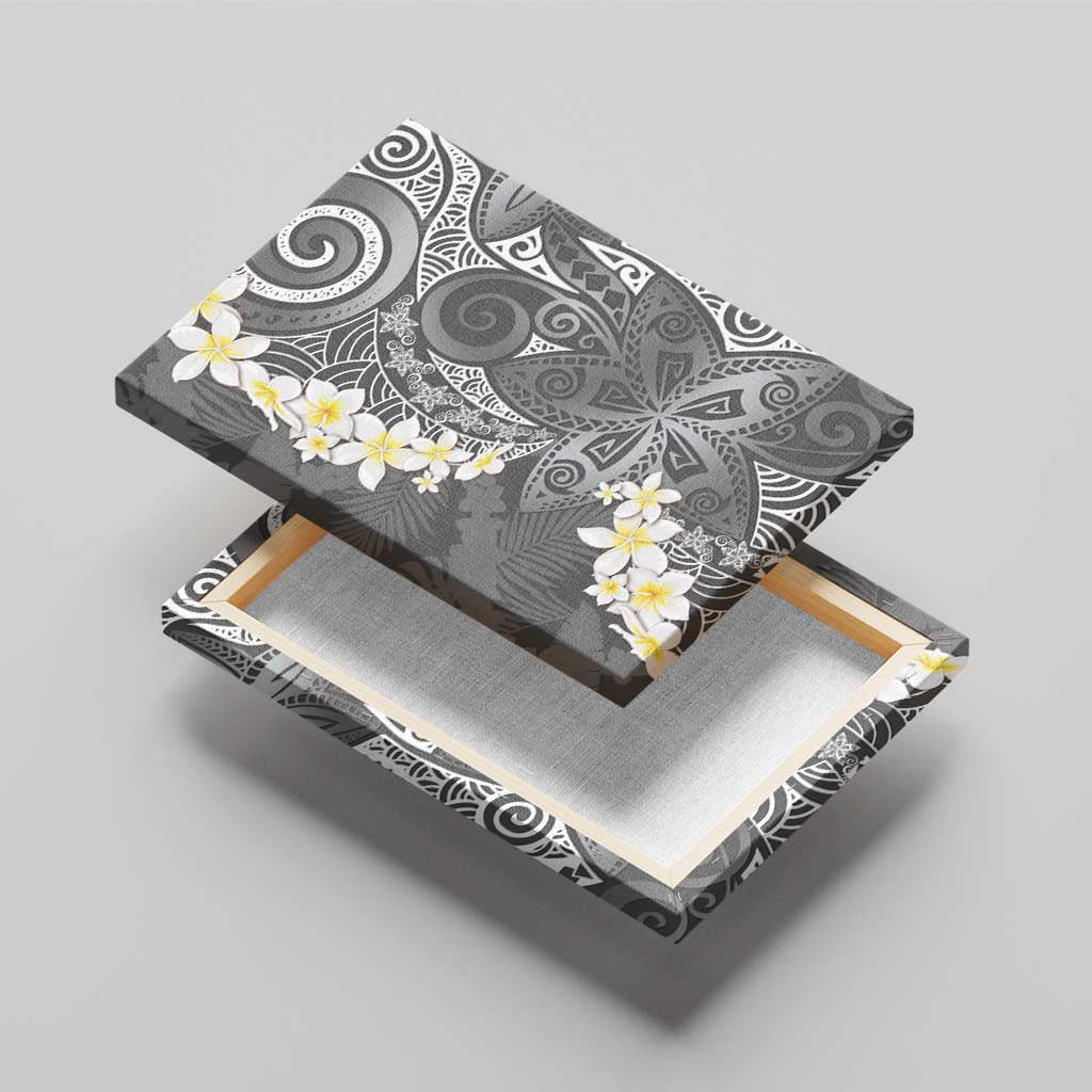 Gray Polynesian Tribal Frangipani Tropical Vibe Canvas Wall Art
