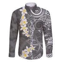 Gray Polynesian Tribal Frangipani Tropical Vibe Family Matching Mermaid Dress and Hawaiian Shirt