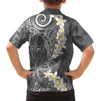 Gray Polynesian Tribal Frangipani Tropical Vibe Kid Hawaiian Shirt