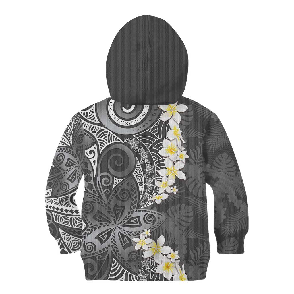 Gray Polynesian Tribal Frangipani Tropical Vibe Kid Hoodie