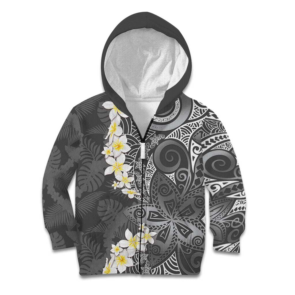 Gray Polynesian Tribal Frangipani Tropical Vibe Kid Hoodie