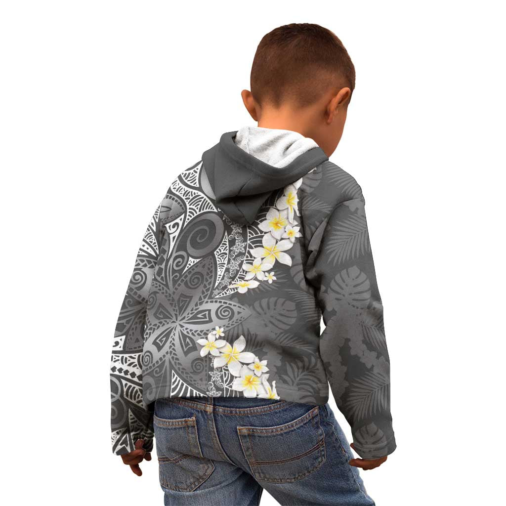 Gray Polynesian Tribal Frangipani Tropical Vibe Kid Hoodie