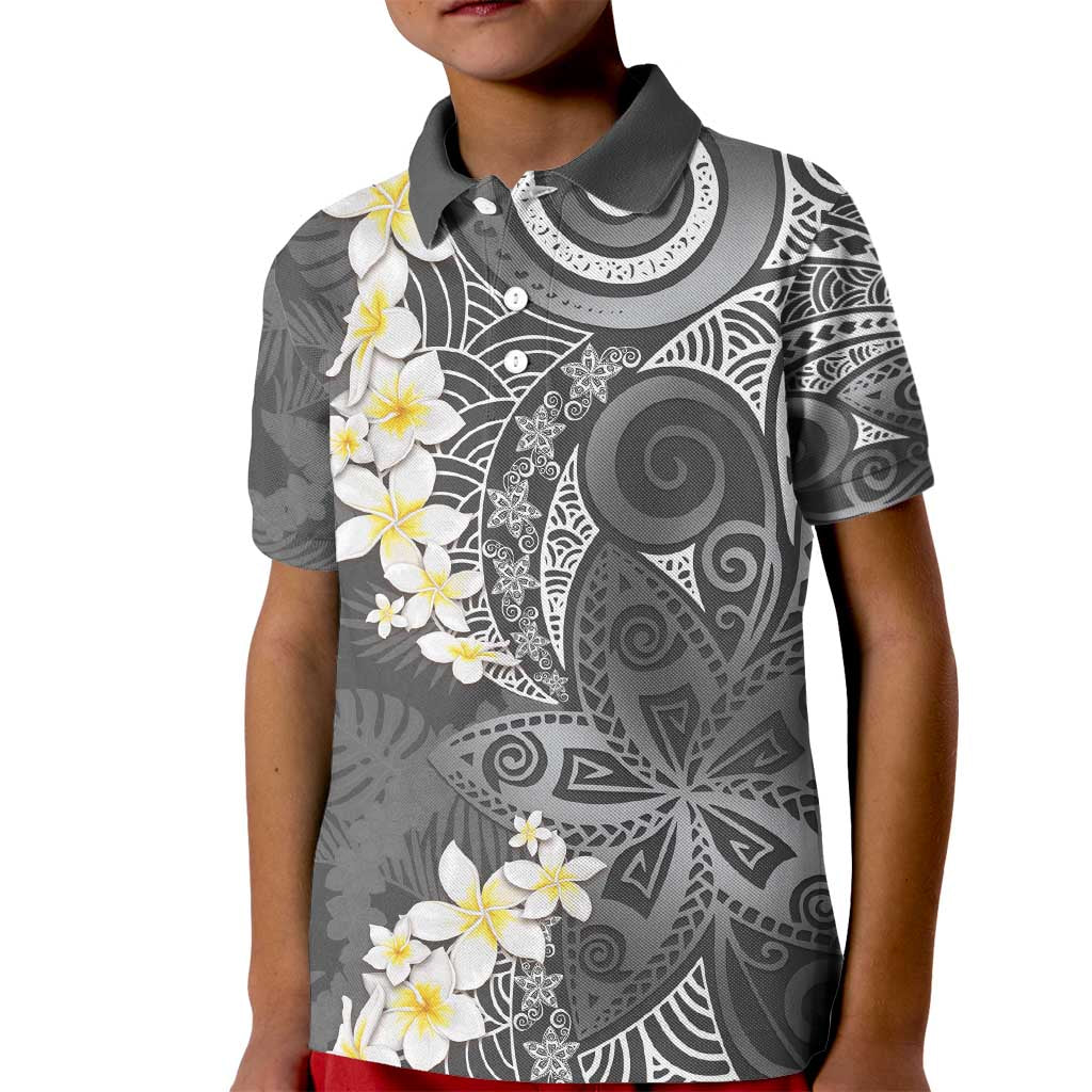 Gray Polynesian Tribal Frangipani Tropical Vibe Kid Polo Shirt LT14 Kid Gray - Polynesian Pride