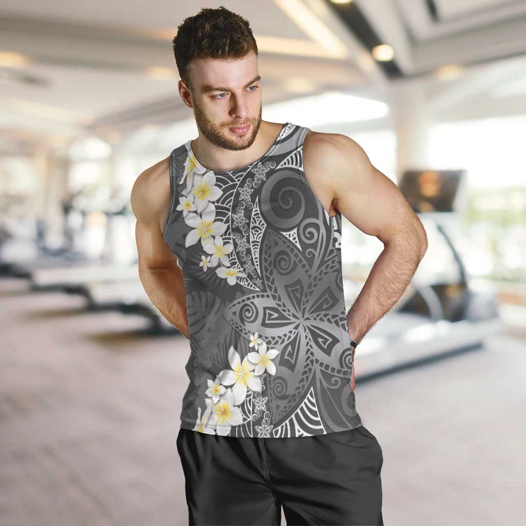 Gray Polynesian Tribal Frangipani Tropical Vibe Men Tank Top