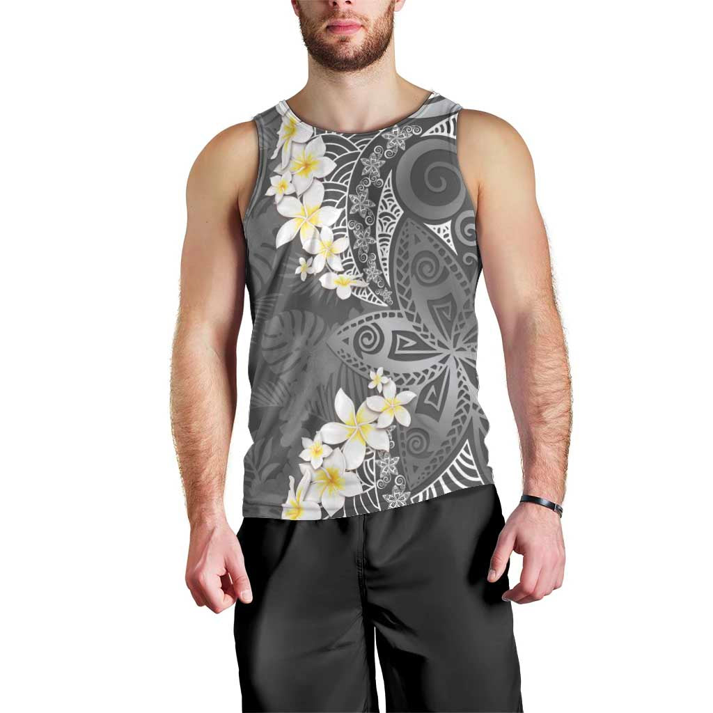 Gray Polynesian Tribal Frangipani Tropical Vibe Men Tank Top