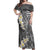 Gray Polynesian Tribal Frangipani Tropical Vibe Off Shoulder Maxi Dress