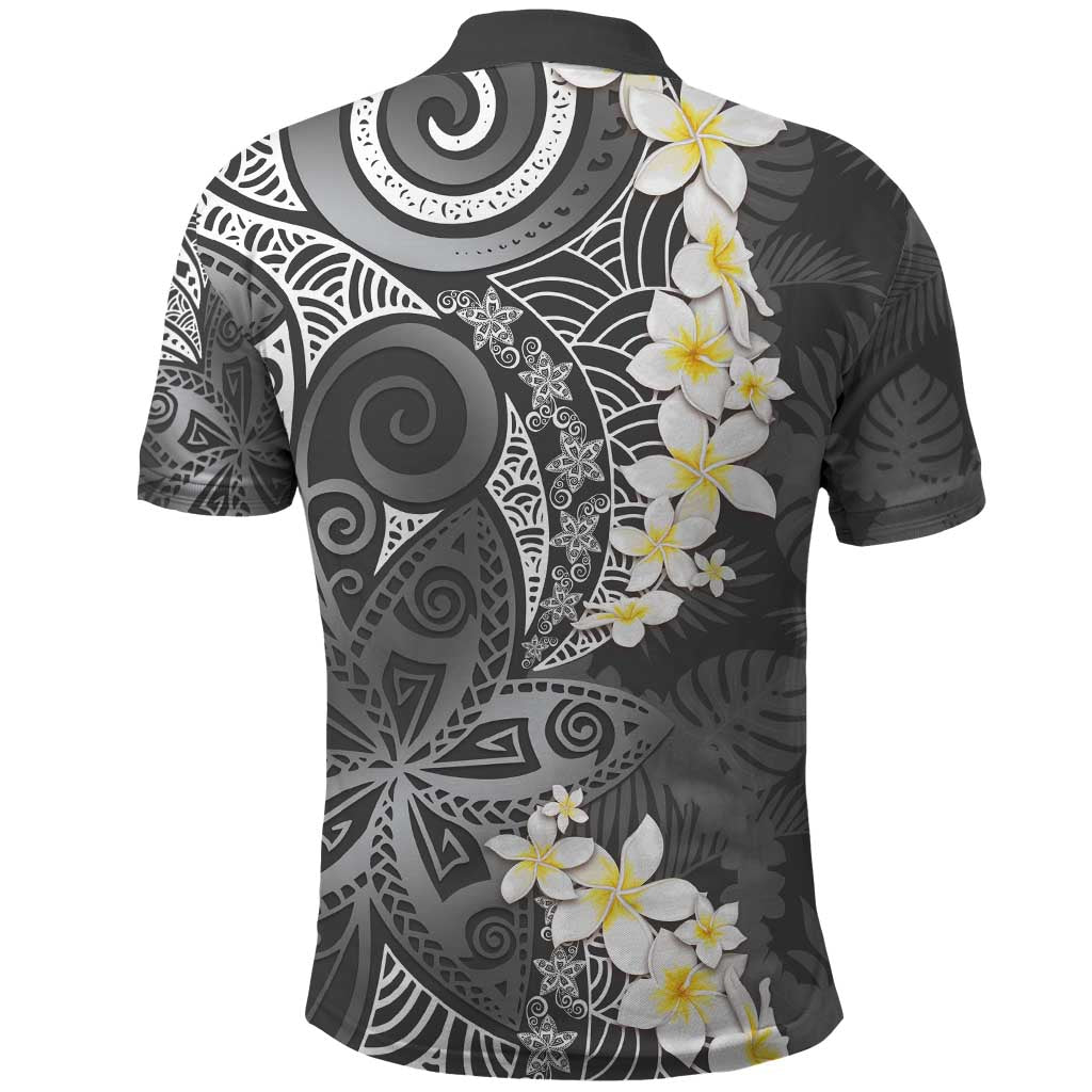 Gray Polynesian Tribal Frangipani Tropical Vibe Polo Shirt