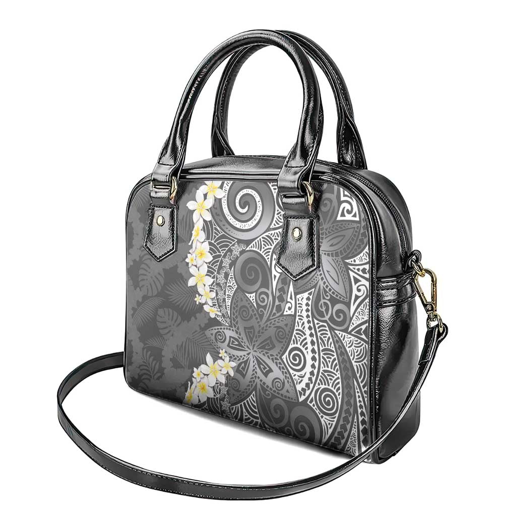 Gray Polynesian Tribal Frangipani Tropical Vibe Shoulder Handbag