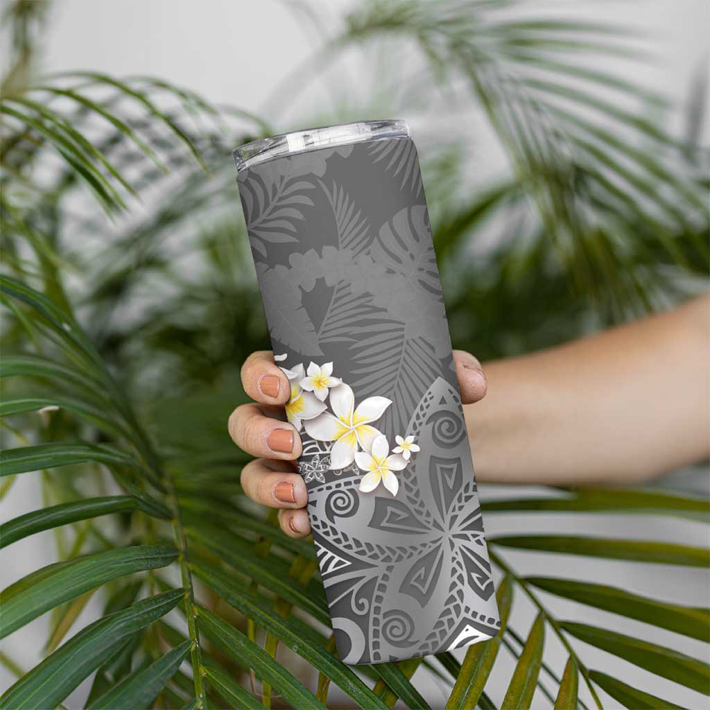 Gray Polynesian Tribal Frangipani Tropical Vibe Skinny Tumbler LT14 - Polynesian Pride