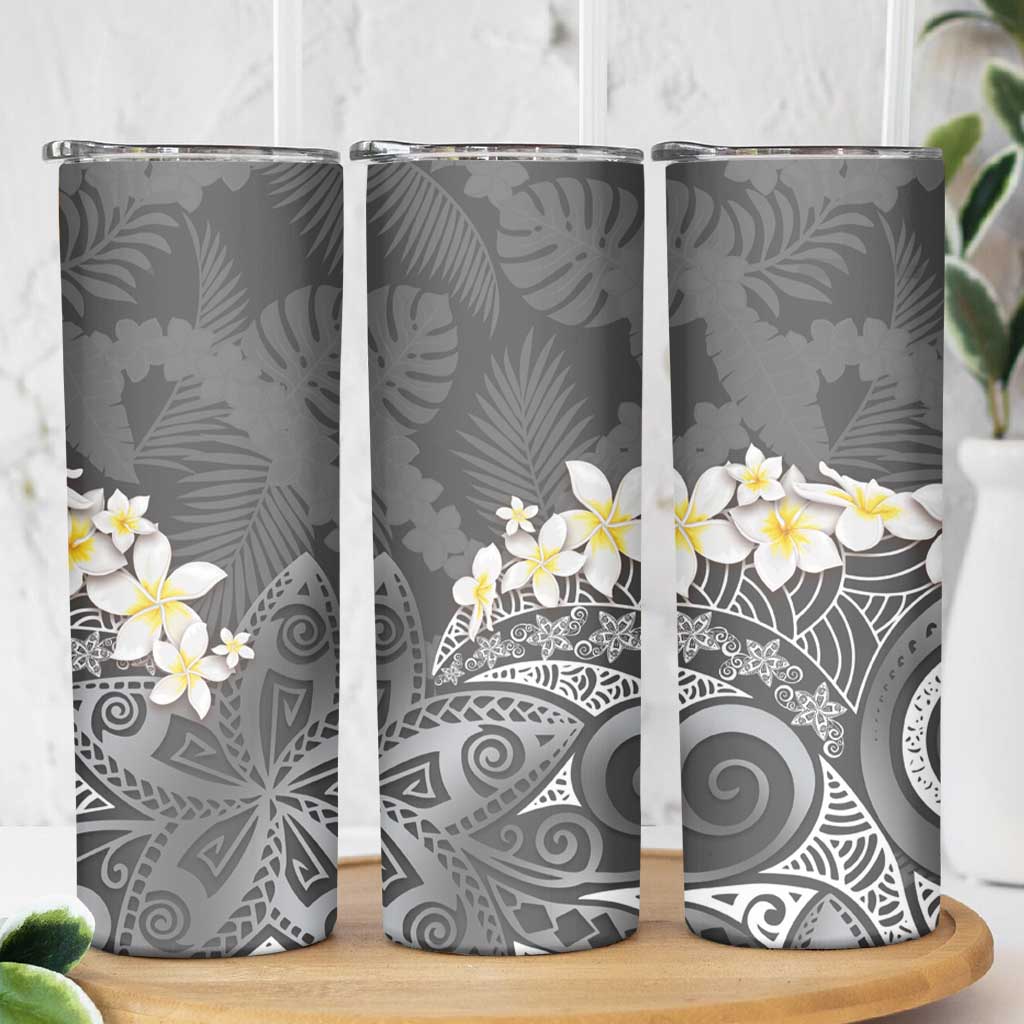 Gray Polynesian Tribal Frangipani Tropical Vibe Skinny Tumbler LT14 - Polynesian Pride