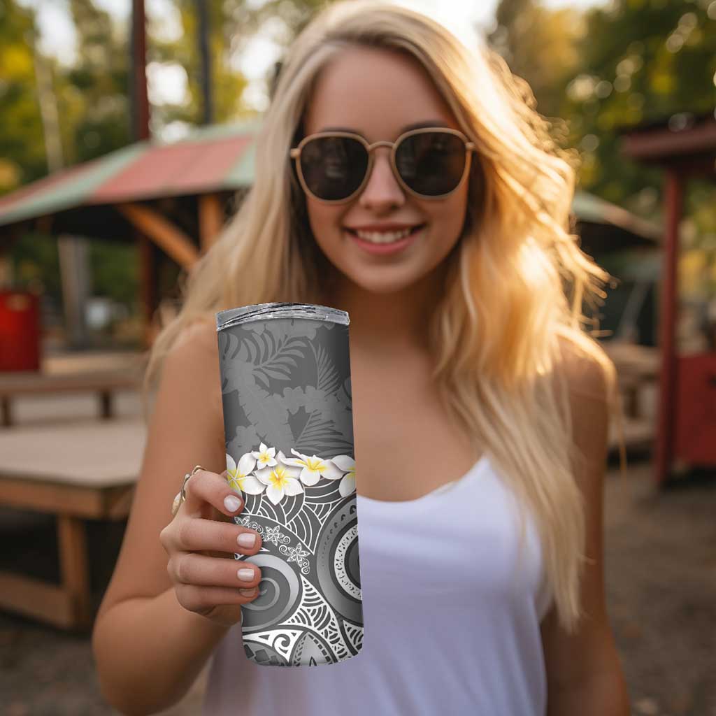 Gray Polynesian Tribal Frangipani Tropical Vibe Skinny Tumbler LT14 - Polynesian Pride