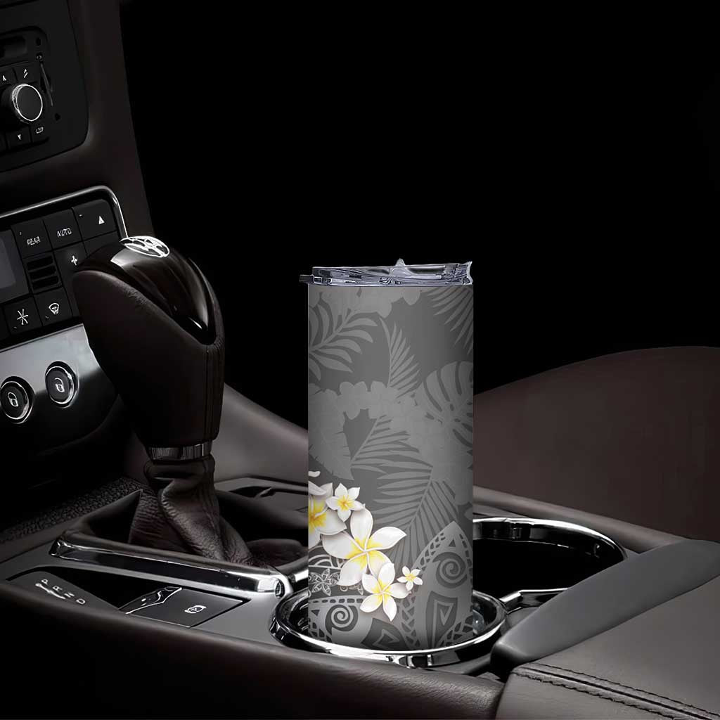 Gray Polynesian Tribal Frangipani Tropical Vibe Skinny Tumbler LT14 - Polynesian Pride