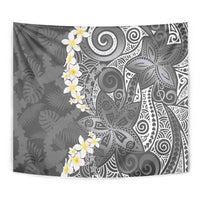 Gray Polynesian Tribal Frangipani Tropical Vibe Tapestry