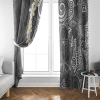 Gray Polynesian Tribal Frangipani Tropical Vibe Window Curtain