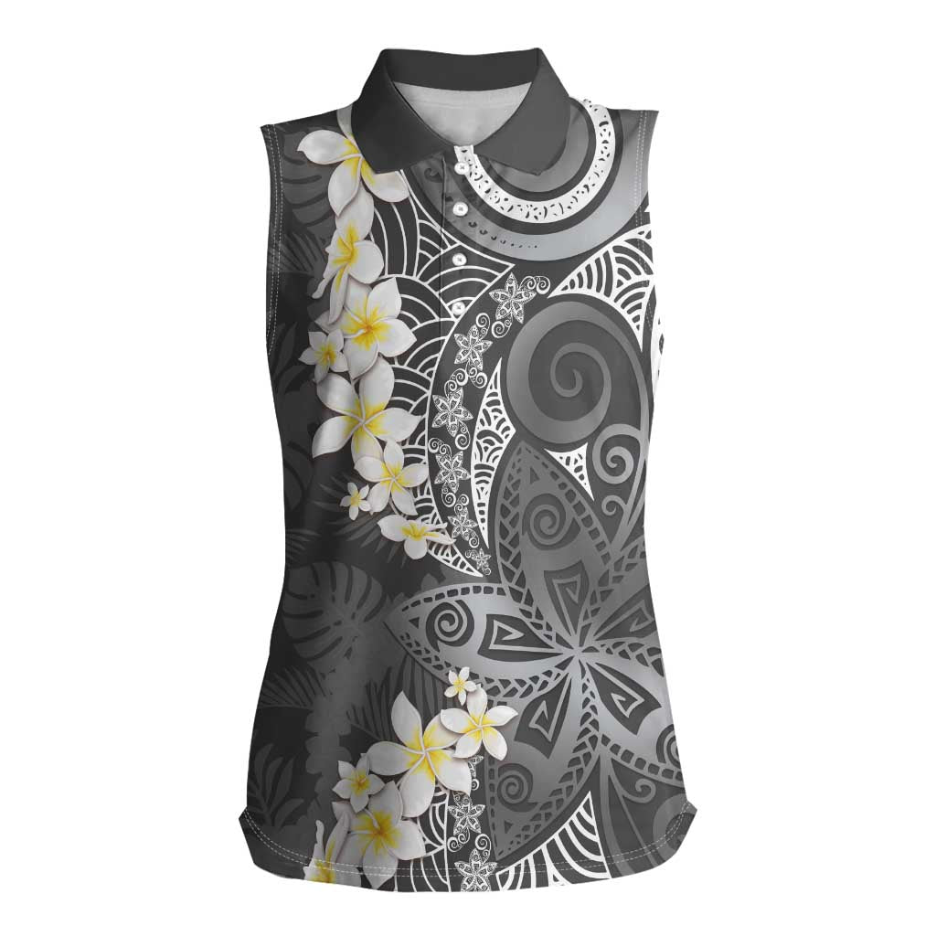 Gray Polynesian Tribal Frangipani Tropical Vibe Women Sleeveless Polo Shirt LT14 Female Gray - Polynesian Pride